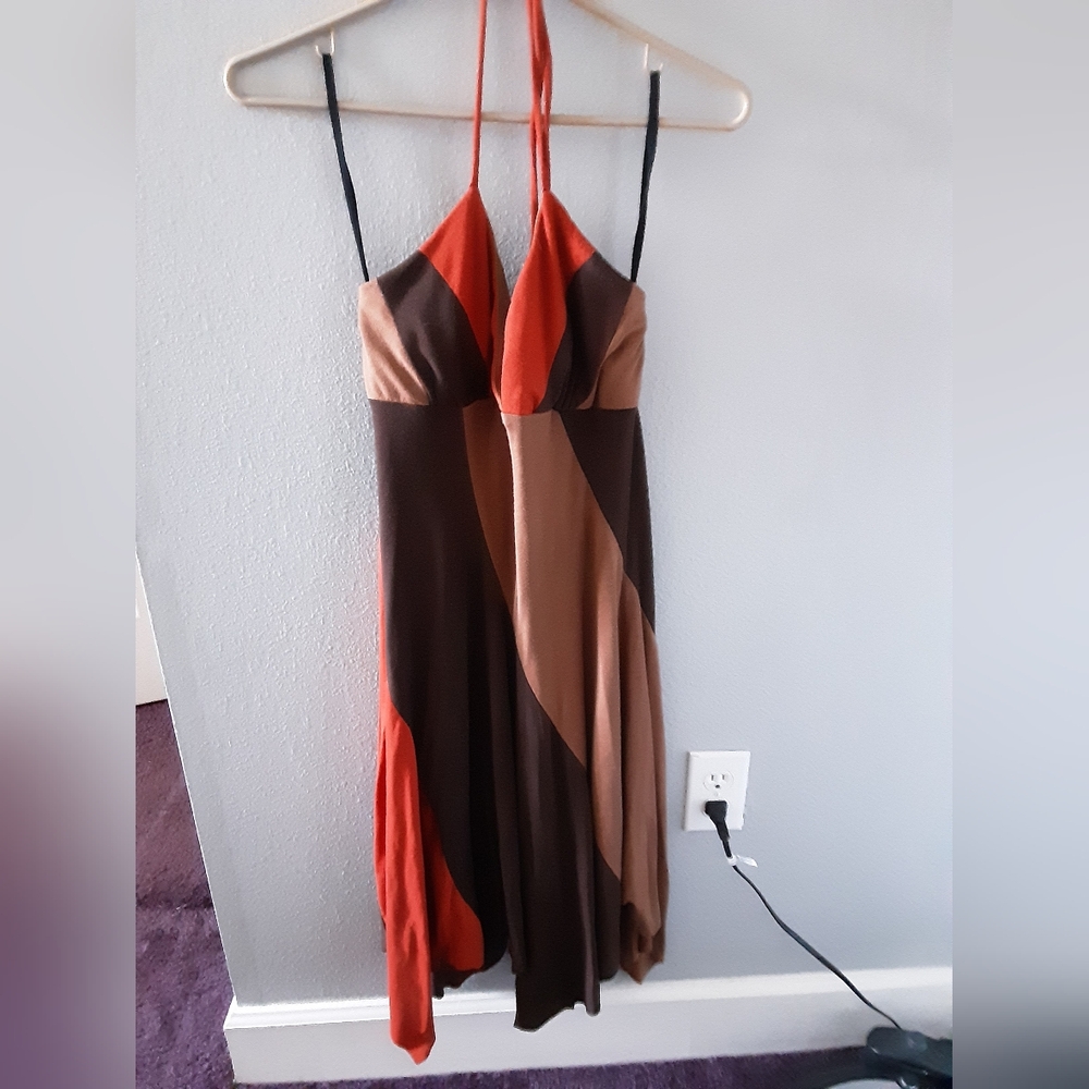 La Belle Backless Dress in Red, Brown, and Tan